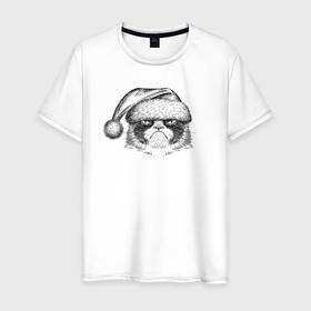 Мужская футболка хлопок с принтом Grumpy cat Santa в Курске, 100% хлопок | прямой крой, круглый вырез горловины, длина до линии бедер, слегка спущенное плечо. | Тематика изображения на принте: 