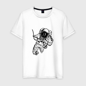 Мужская футболка хлопок с принтом Alone astronaut в Курске, 100% хлопок | прямой крой, круглый вырез горловины, длина до линии бедер, слегка спущенное плечо. | 