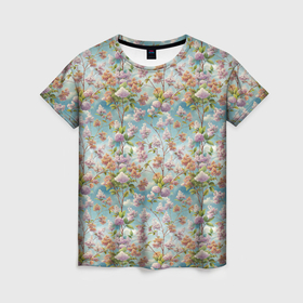 Женская футболка 3D с принтом Природа сирень цветы в Санкт-Петербурге, 100% полиэфир ( синтетическое хлопкоподобное полотно) | прямой крой, круглый вырез горловины, длина до линии бедер | Тематика изображения на принте: 
