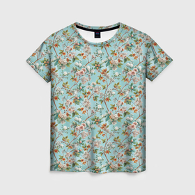 Женская футболка 3D с принтом Паттерн цветочный из сирени в Белгороде, 100% полиэфир ( синтетическое хлопкоподобное полотно) | прямой крой, круглый вырез горловины, длина до линии бедер | 