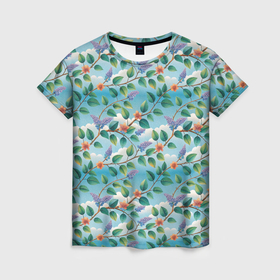 Женская футболка 3D с принтом Паттерн сирень цветы в Кировске, 100% полиэфир ( синтетическое хлопкоподобное полотно) | прямой крой, круглый вырез горловины, длина до линии бедер | Тематика изображения на принте: 