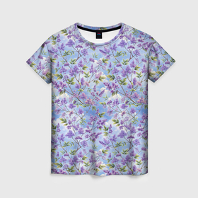 Женская футболка 3D с принтом Светлая фиолетовая сирень в Петрозаводске, 100% полиэфир ( синтетическое хлопкоподобное полотно) | прямой крой, круглый вырез горловины, длина до линии бедер | 