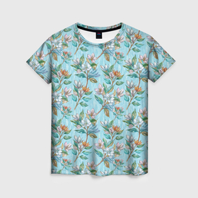 Женская футболка 3D с принтом Весенняя сирень паттерн в Кировске, 100% полиэфир ( синтетическое хлопкоподобное полотно) | прямой крой, круглый вырез горловины, длина до линии бедер | 