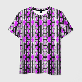 Мужская футболка 3D с принтом Розовые и чёрные кирпичики на чёрном фоне в Кировске, 100% полиэфир | прямой крой, круглый вырез горловины, длина до линии бедер | Тематика изображения на принте: 