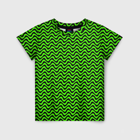 Детская футболка 3D с принтом Искажённые полосы кислотный зелёный в Екатеринбурге, 100% гипоаллергенный полиэфир | прямой крой, круглый вырез горловины, длина до линии бедер, чуть спущенное плечо, ткань немного тянется | 