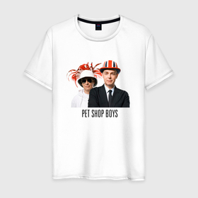 Мужская футболка хлопок с принтом Pet Shop Boys   synthpop from england в Кировске, 100% хлопок | прямой крой, круглый вырез горловины, длина до линии бедер, слегка спущенное плечо. | 