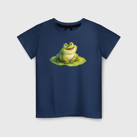 Детская футболка хлопок с принтом Милая лягушка на листе кувшинки в Тюмени, 100% хлопок | круглый вырез горловины, полуприлегающий силуэт, длина до линии бедер | 