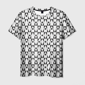 Мужская футболка 3D с принтом Чёрно белые ромбы и круги на белом фоне в Петрозаводске, 100% полиэфир | прямой крой, круглый вырез горловины, длина до линии бедер | Тематика изображения на принте: 