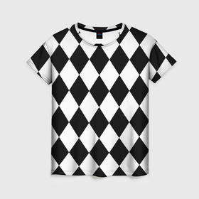 Женская футболка 3D с принтом Арлекин черно белый в Петрозаводске, 100% полиэфир ( синтетическое хлопкоподобное полотно) | прямой крой, круглый вырез горловины, длина до линии бедер | 