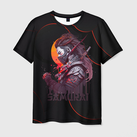 Мужская футболка 3D с принтом Самурай с мечом в Кировске, 100% полиэфир | прямой крой, круглый вырез горловины, длина до линии бедер | 