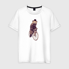 Мужская футболка хлопок с принтом Медведь на велосипеде в Курске, 100% хлопок | прямой крой, круглый вырез горловины, длина до линии бедер, слегка спущенное плечо. | Тематика изображения на принте: 