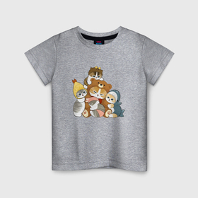 Детская футболка хлопок с принтом Милые котики в шапках мем в Кировске, 100% хлопок | круглый вырез горловины, полуприлегающий силуэт, длина до линии бедер | 