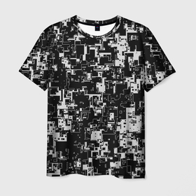 Мужская футболка 3D с принтом Геометрия черно белая в Тюмени, 100% полиэфир | прямой крой, круглый вырез горловины, длина до линии бедер | 