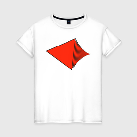 Женская футболка хлопок с принтом Красные треугольники в перспективе в Кировске, 100% хлопок | прямой крой, круглый вырез горловины, длина до линии бедер, слегка спущенное плечо | 