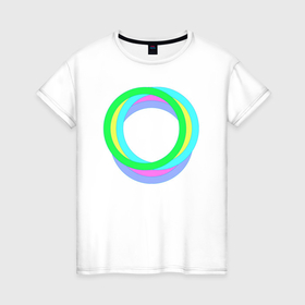 Женская футболка хлопок с принтом Разноцветные кольца окружностей в Екатеринбурге, 100% хлопок | прямой крой, круглый вырез горловины, длина до линии бедер, слегка спущенное плечо | 