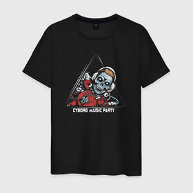 Мужская футболка хлопок с принтом Cyborg music party , 100% хлопок | прямой крой, круглый вырез горловины, длина до линии бедер, слегка спущенное плечо. | Тематика изображения на принте: 
