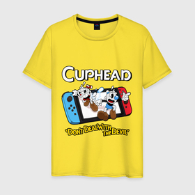 Мужская футболка хлопок с принтом Switch cuphead в Санкт-Петербурге, 100% хлопок | прямой крой, круглый вырез горловины, длина до линии бедер, слегка спущенное плечо. | Тематика изображения на принте: 