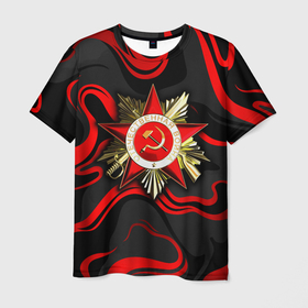 Мужская футболка 3D с принтом Великая отечественная война   красные языки в Петрозаводске, 100% полиэфир | прямой крой, круглый вырез горловины, длина до линии бедер | 