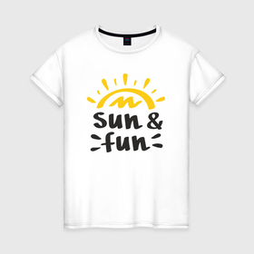 Женская футболка хлопок с принтом Солнышко и веселье в Санкт-Петербурге, 100% хлопок | прямой крой, круглый вырез горловины, длина до линии бедер, слегка спущенное плечо | 