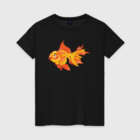 Женская футболка хлопок с принтом Golden fish в Кировске, 100% хлопок | прямой крой, круглый вырез горловины, длина до линии бедер, слегка спущенное плечо | Тематика изображения на принте: 