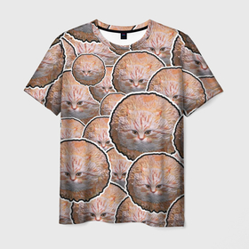 Мужская футболка 3D с принтом Мемный кот летит в Курске, 100% полиэфир | прямой крой, круглый вырез горловины, длина до линии бедер | 