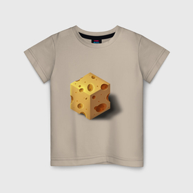 Детская футболка хлопок с принтом Кубик сыра в Кировске, 100% хлопок | круглый вырез горловины, полуприлегающий силуэт, длина до линии бедер | 