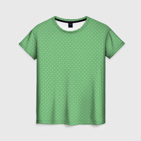 Женская футболка 3D с принтом Светлый зелёный в маленький белый горошек в Санкт-Петербурге, 100% полиэфир ( синтетическое хлопкоподобное полотно) | прямой крой, круглый вырез горловины, длина до линии бедер | 