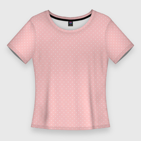 Женская футболка 3D Slim с принтом Светлый розовый в мелкий белый горошек в Кировске,  |  | 