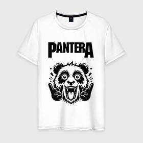 Мужская футболка хлопок с принтом Pantera   rock panda в Петрозаводске, 100% хлопок | прямой крой, круглый вырез горловины, длина до линии бедер, слегка спущенное плечо. | 