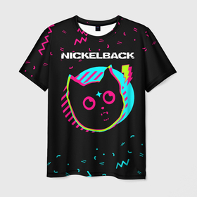 Мужская футболка 3D с принтом Nickelback   rock star cat в Екатеринбурге, 100% полиэфир | прямой крой, круглый вырез горловины, длина до линии бедер | Тематика изображения на принте: 