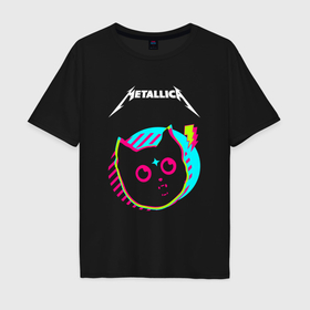 Мужская футболка хлопок Oversize с принтом Metallica rock star cat в Кировске, 100% хлопок | свободный крой, круглый ворот, “спинка” длиннее передней части | Тематика изображения на принте: 