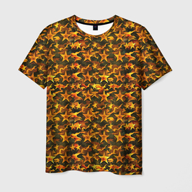 Мужская футболка 3D с принтом Огненные звезды и камуфляж в Кировске, 100% полиэфир | прямой крой, круглый вырез горловины, длина до линии бедер | Тематика изображения на принте: 