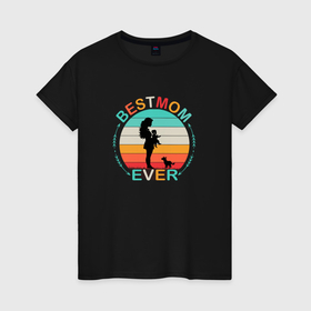 Женская футболка хлопок с принтом Лучшая мама на свете   retro sunset в Тюмени, 100% хлопок | прямой крой, круглый вырез горловины, длина до линии бедер, слегка спущенное плечо | 
