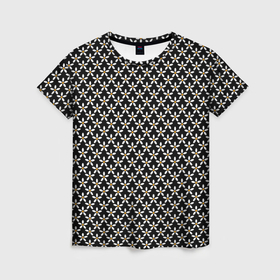 Женская футболка 3D с принтом Цветочный чёрный в белый цветочек в Белгороде, 100% полиэфир ( синтетическое хлопкоподобное полотно) | прямой крой, круглый вырез горловины, длина до линии бедер | 