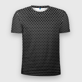 Мужская футболка 3D Slim с принтом Кольчуга чёрно серый в Белгороде, 100% полиэстер с улучшенными характеристиками | приталенный силуэт, круглая горловина, широкие плечи, сужается к линии бедра | 
