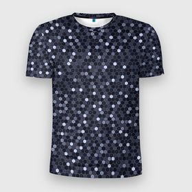 Мужская футболка 3D Slim с принтом Соты металлический синий в Белгороде, 100% полиэстер с улучшенными характеристиками | приталенный силуэт, круглая горловина, широкие плечи, сужается к линии бедра | Тематика изображения на принте: 