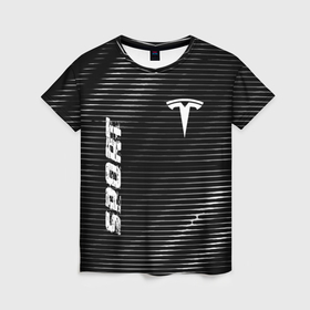 Женская футболка 3D с принтом Tesla sport metal в Тюмени, 100% полиэфир ( синтетическое хлопкоподобное полотно) | прямой крой, круглый вырез горловины, длина до линии бедер | Тематика изображения на принте: 