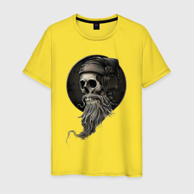 Мужская футболка хлопок с принтом Череп в наушниках с бородой в Белгороде, 100% хлопок | прямой крой, круглый вырез горловины, длина до линии бедер, слегка спущенное плечо. | 