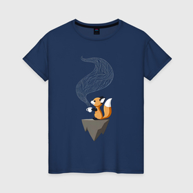 Женская футболка хлопок с принтом Лиса пьет чай в Курске, 100% хлопок | прямой крой, круглый вырез горловины, длина до линии бедер, слегка спущенное плечо | 
