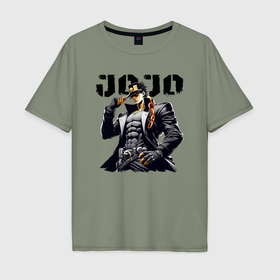 Мужская футболка хлопок Oversize с принтом Jotaro Kujo   jojo ai art в Кировске, 100% хлопок | свободный крой, круглый ворот, “спинка” длиннее передней части | 