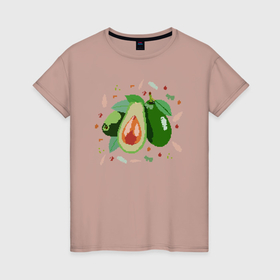 Женская футболка хлопок с принтом Авокадо и пятна в Белгороде, 100% хлопок | прямой крой, круглый вырез горловины, длина до линии бедер, слегка спущенное плечо | 