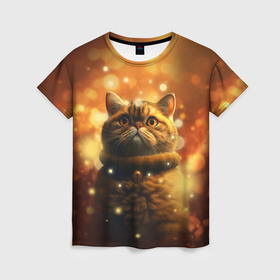 Женская футболка 3D с принтом Толстый кот   Экзот , 100% полиэфир ( синтетическое хлопкоподобное полотно) | прямой крой, круглый вырез горловины, длина до линии бедер | 