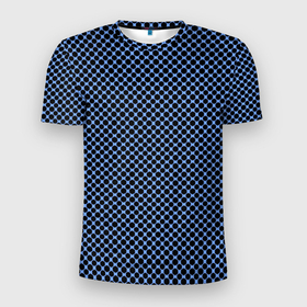 Мужская футболка 3D Slim с принтом Паттерн чёрно голубой мелкие шестигранники в Петрозаводске, 100% полиэстер с улучшенными характеристиками | приталенный силуэт, круглая горловина, широкие плечи, сужается к линии бедра | 
