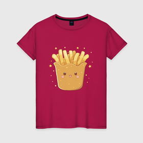 Женская футболка хлопок с принтом Милая картошка фри в Белгороде, 100% хлопок | прямой крой, круглый вырез горловины, длина до линии бедер, слегка спущенное плечо | 