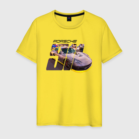 Мужская футболка хлопок с принтом Спортивный автомобиль Порше в Тюмени, 100% хлопок | прямой крой, круглый вырез горловины, длина до линии бедер, слегка спущенное плечо. | Тематика изображения на принте: 