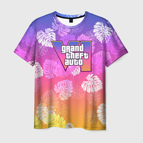Мужская футболка 3D с принтом Grand Theft Auto VI   пальмы в Петрозаводске, 100% полиэфир | прямой крой, круглый вырез горловины, длина до линии бедер | 