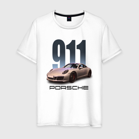 Мужская футболка хлопок с принтом Порше 911 спортивный автомобиль в Тюмени, 100% хлопок | прямой крой, круглый вырез горловины, длина до линии бедер, слегка спущенное плечо. | Тематика изображения на принте: 