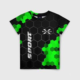 Детская футболка 3D с принтом Exeed green sport hexagon в Белгороде, 100% гипоаллергенный полиэфир | прямой крой, круглый вырез горловины, длина до линии бедер, чуть спущенное плечо, ткань немного тянется | 