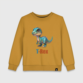 Детский свитшот хлопок с принтом Динозавр Тирекс с надписью:  T Rex в Кировске, 100% хлопок | круглый вырез горловины, эластичные манжеты, пояс и воротник | 