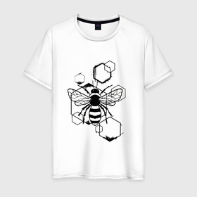 Мужская футболка хлопок с принтом Пчелка на сотах в Кировске, 100% хлопок | прямой крой, круглый вырез горловины, длина до линии бедер, слегка спущенное плечо. | Тематика изображения на принте: 